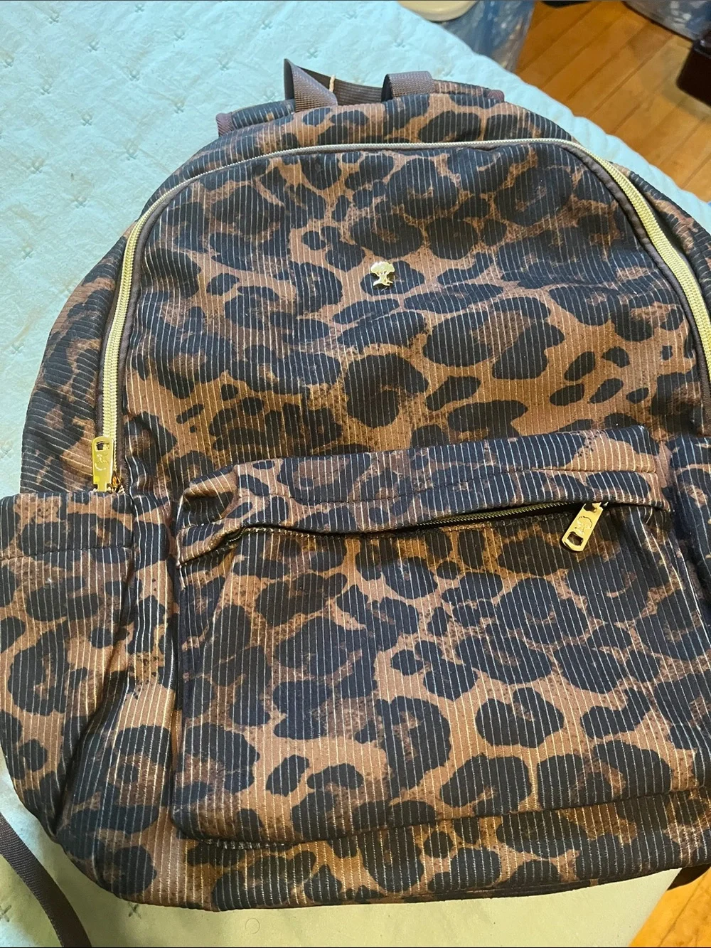 Leopard Print Backpack with Gold Hardware - Brown & Black